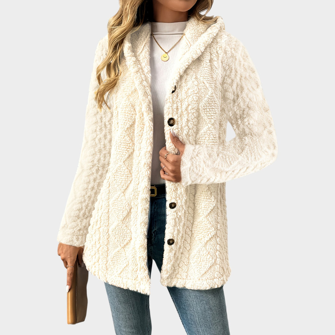 Women’s Fleece Jacket Casual Knit Hooded Button Up
