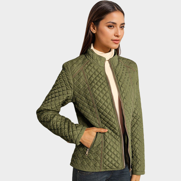 Women’s Quilted Jacket Casual Zip Front Stand Collar
