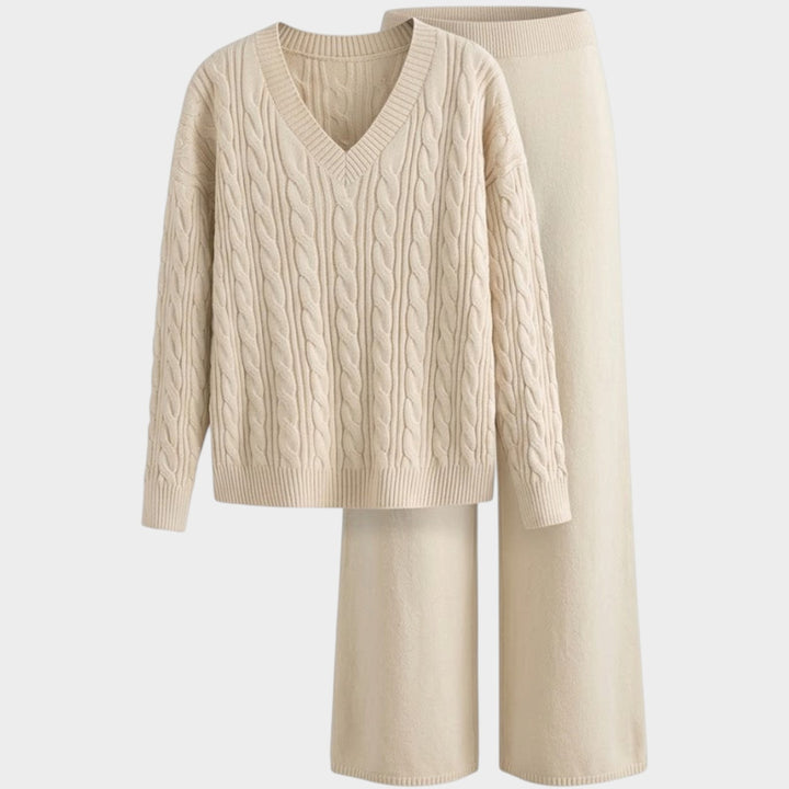 Women’s Matching Set Knit V-Neck Long Sleeve Two-Piece