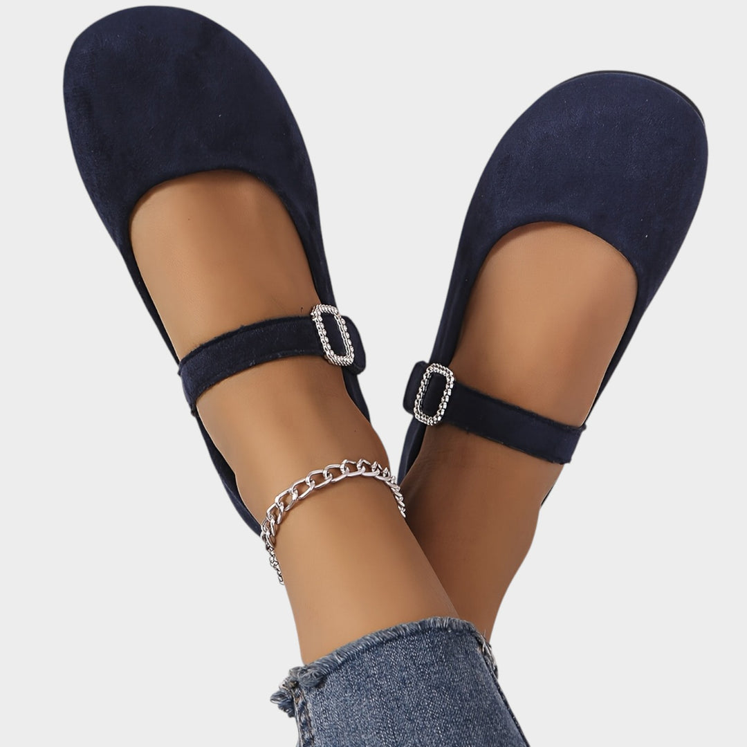 Women’s Velvet Mary Jane Flats Rhinestone Detail