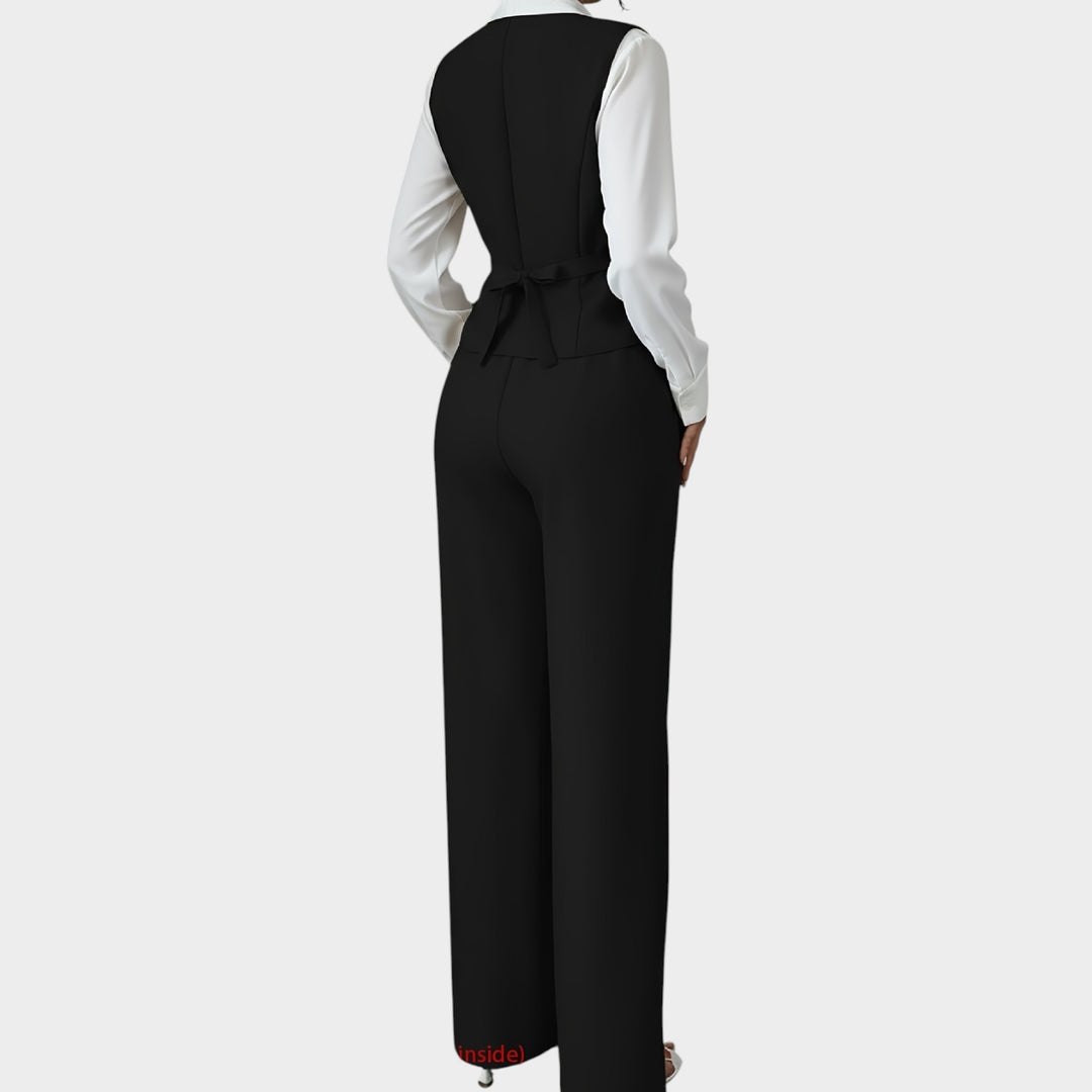 Women’s Suit Set 2 Piece Office Vest Wide Leg Pants