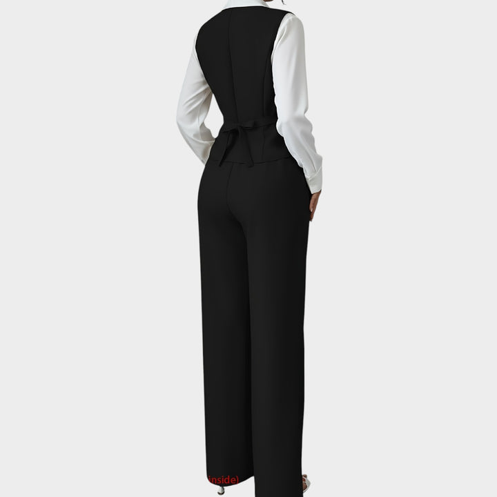 Women’s Suit Set 2 Piece Office Vest Wide Leg Pants