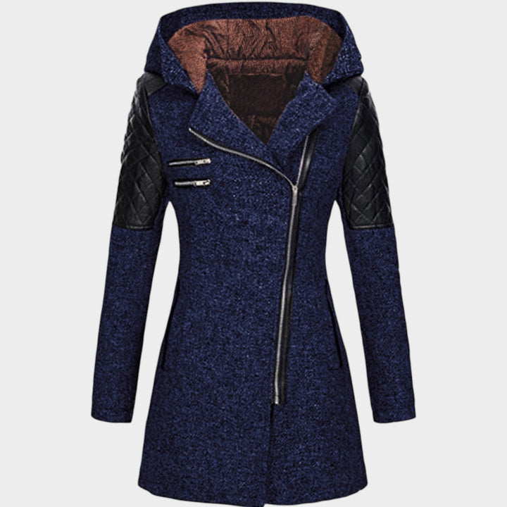 Women’s Hooded Coat Asymmetric Zip Front Quilted Sleeves