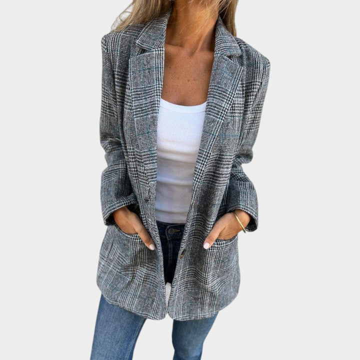 Women’s Blazer Casual Plaid Longline Lapel Collar