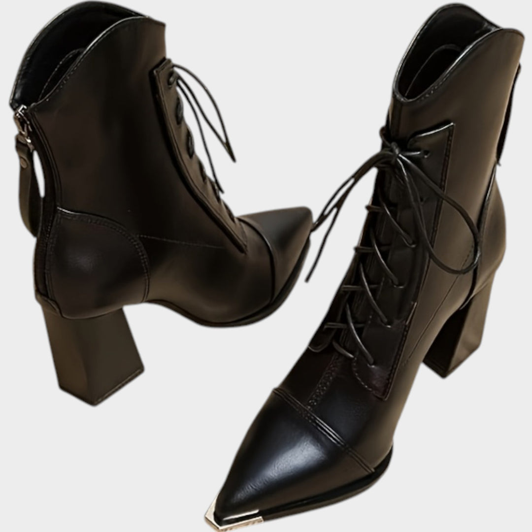 Women’s Ankle Boots Metal Pointed Toe Chunky Heel Classic Style