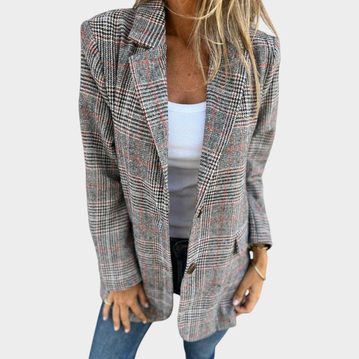 Women’s Blazer Casual Plaid Longline Lapel Collar