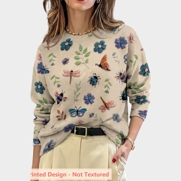 Women’s Knit Sweater Floral Print Crew Neck Long Sleeve