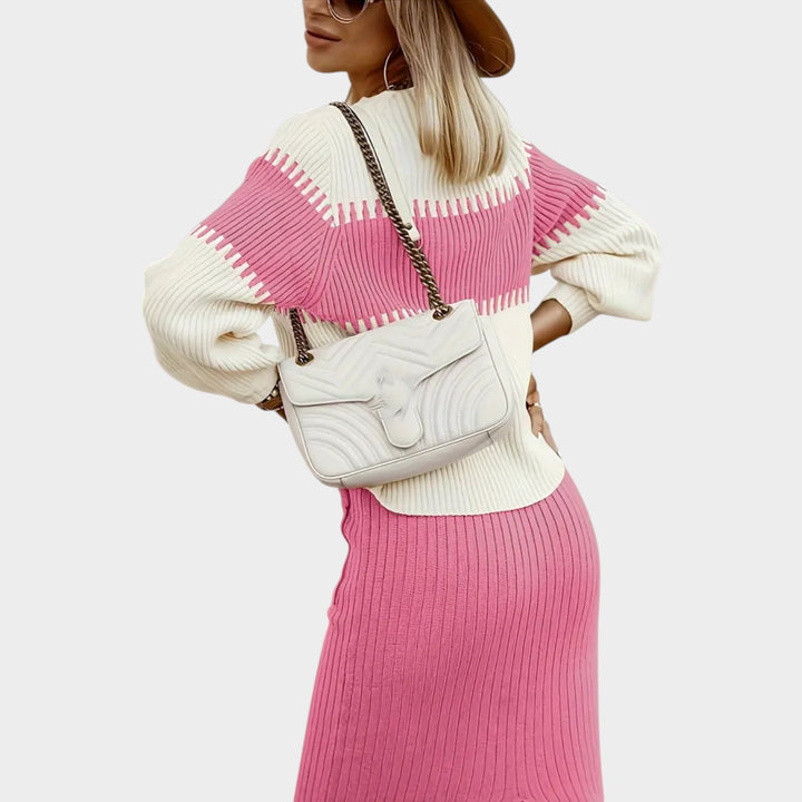 Women’s Ribbed Two Piece Set Color Block Knit Sweater