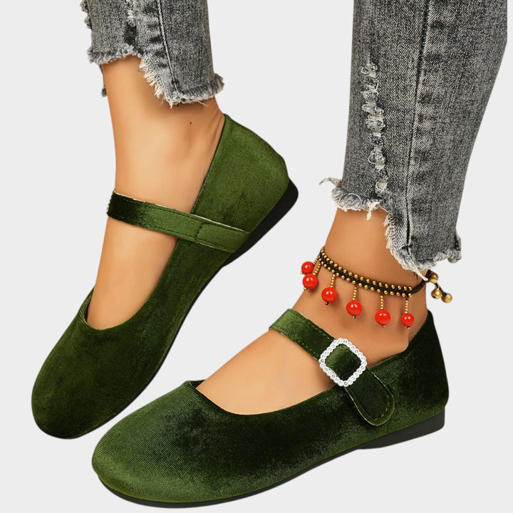 Women’s Velvet Mary Jane Flats Rhinestone Detail