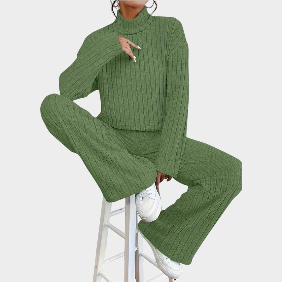 Women’s Matching Set 2 Piece Casual Knit Mock Neck Wide Leg Pants