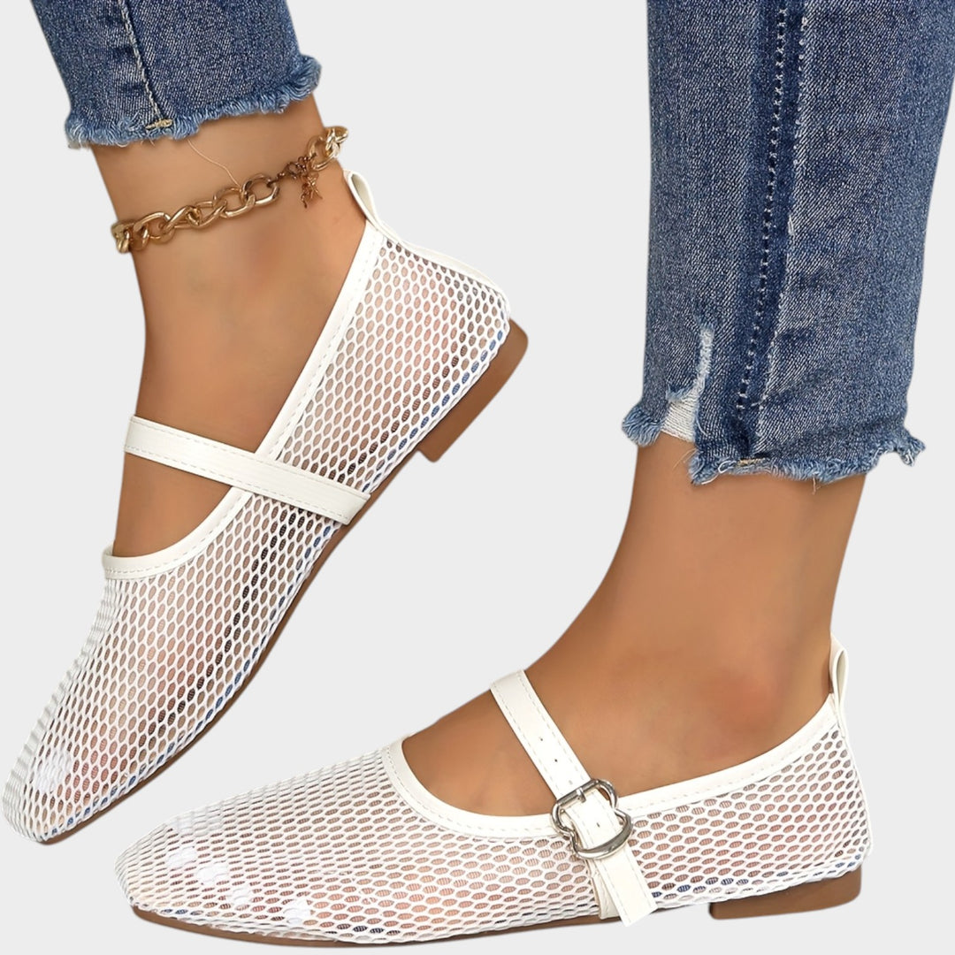 Women’s Mesh Ballet Flats Casual Buckle Strap