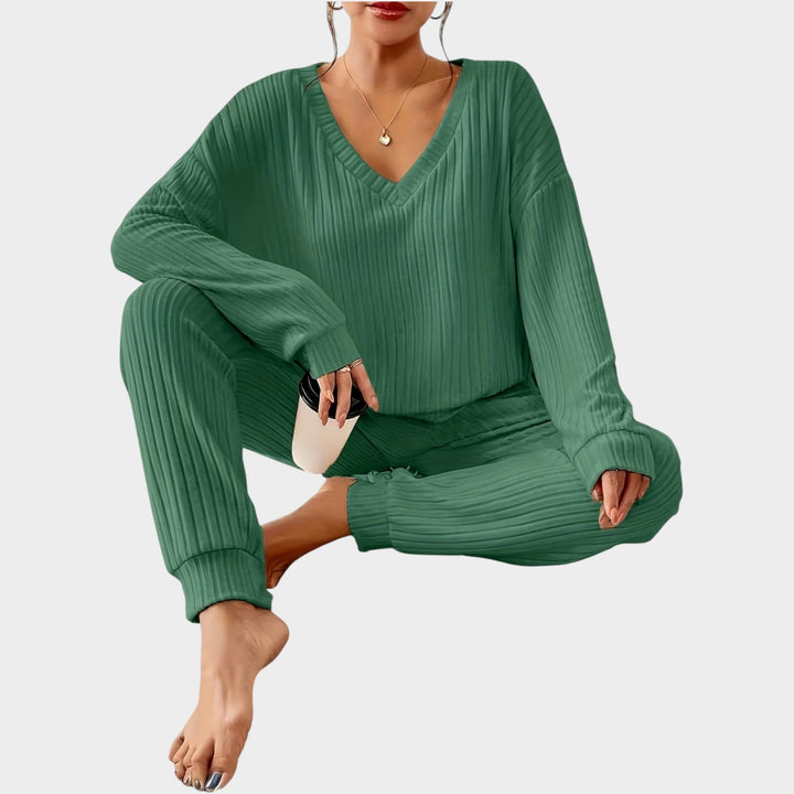 Women’s Matching Set 2 Piece Lounge Set Casual V Neck Ribbed Knit