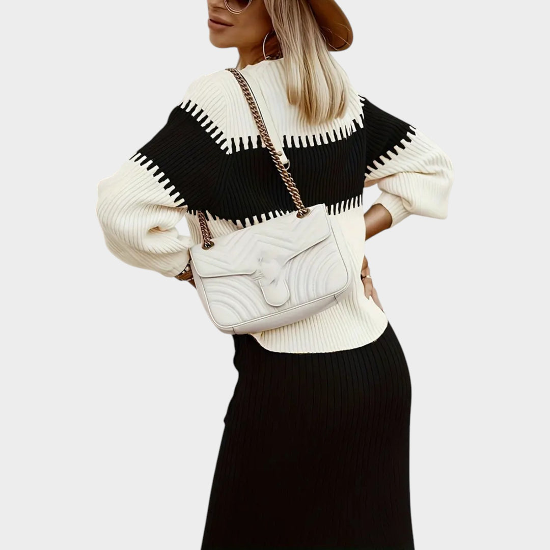 Women’s Ribbed Two Piece Set Color Block Knit Sweater
