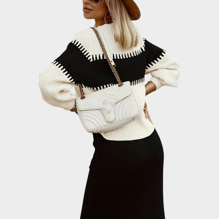 Women’s Ribbed Two Piece Set Color Block Knit Sweater