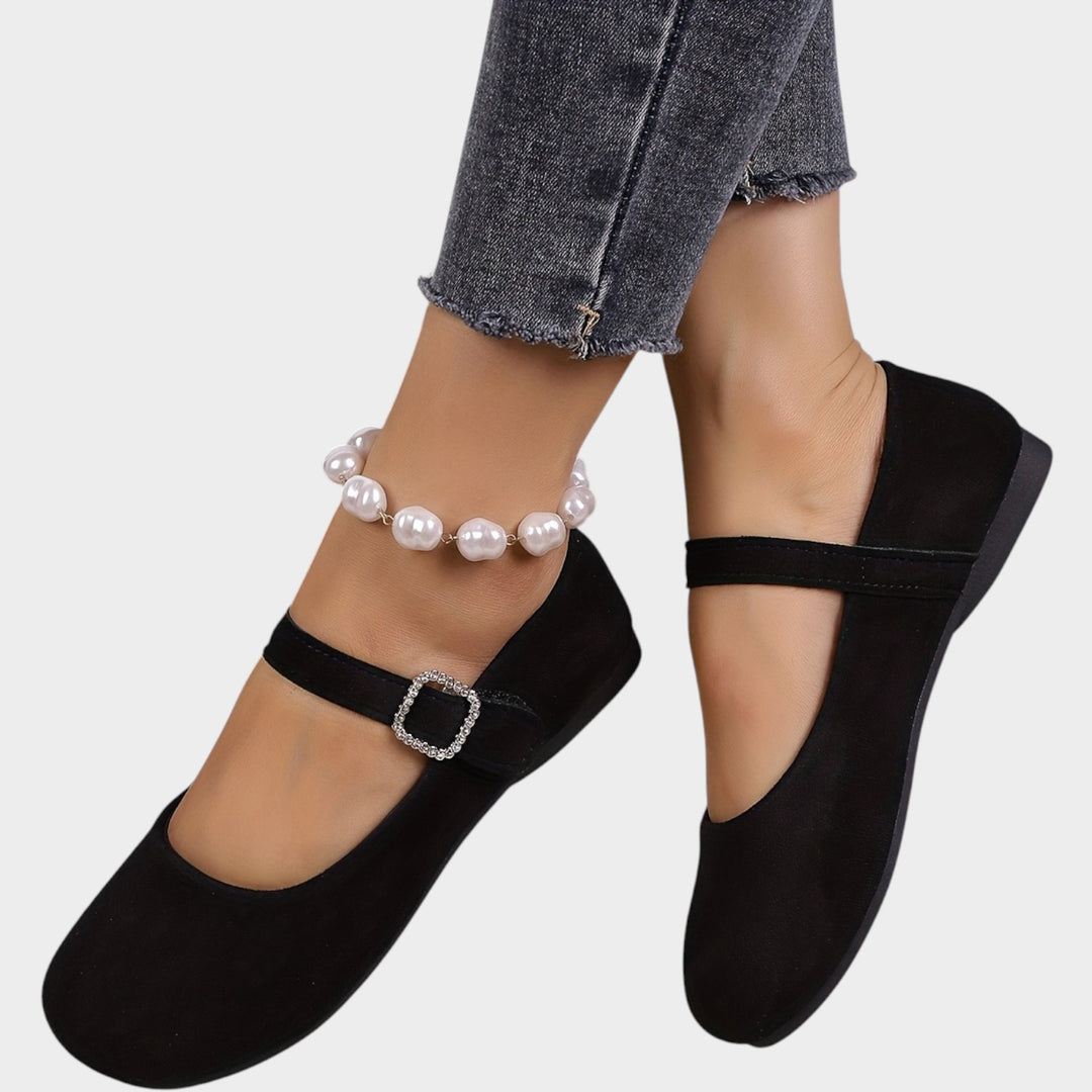 Women’s Velvet Mary Jane Flats Rhinestone Detail