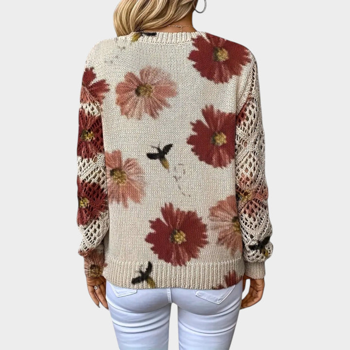 Women’s Floral Knitted Sweater Polished V Neck