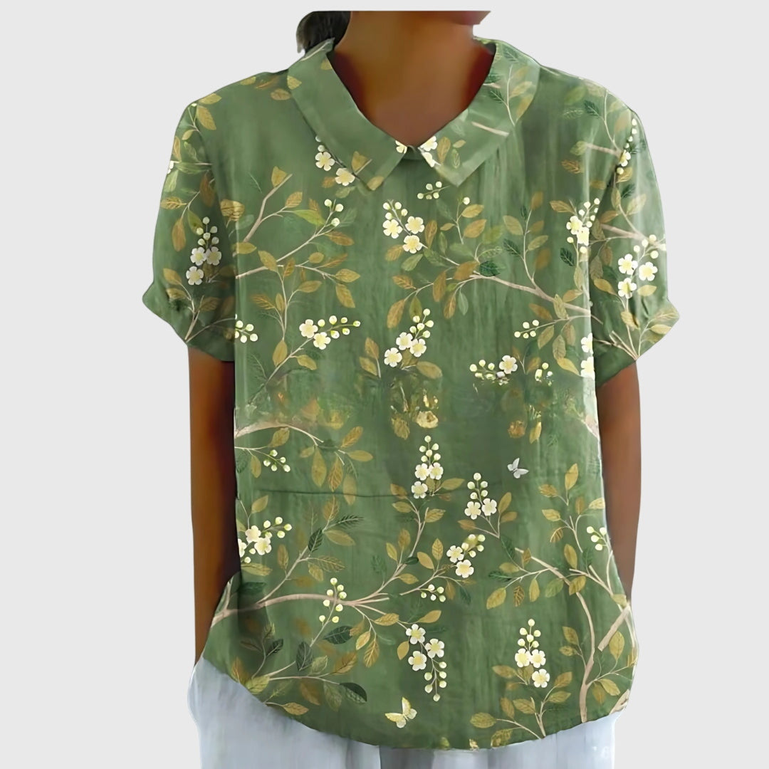 Floral V-Neck Blouse | Casual Short Sleeve Tunic Top