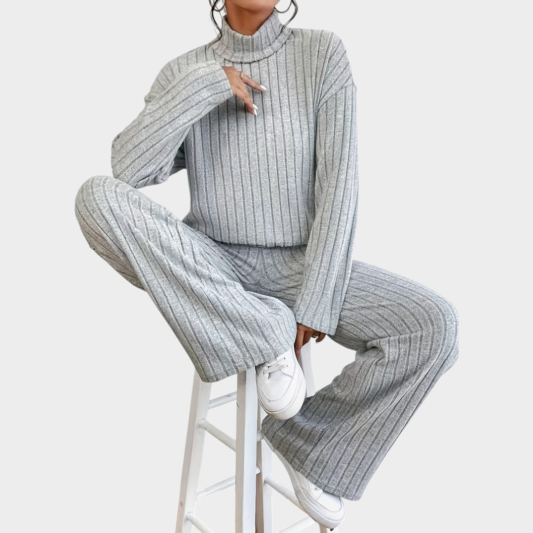 Women’s Matching Set 2 Piece Casual Knit Mock Neck Wide Leg Pants