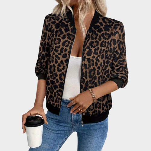 Women’s Bomber Jacket Casual Leopard Print Zip Up