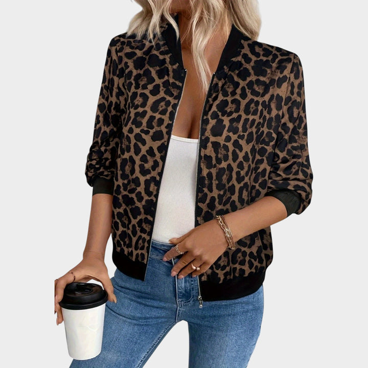 Women’s Bomber Jacket Casual Leopard Print Zip Up