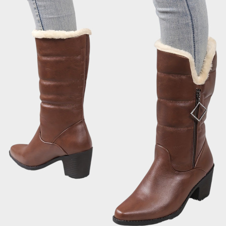 Women’s Winter Boots Chunky Heel Side Zip Solid Color