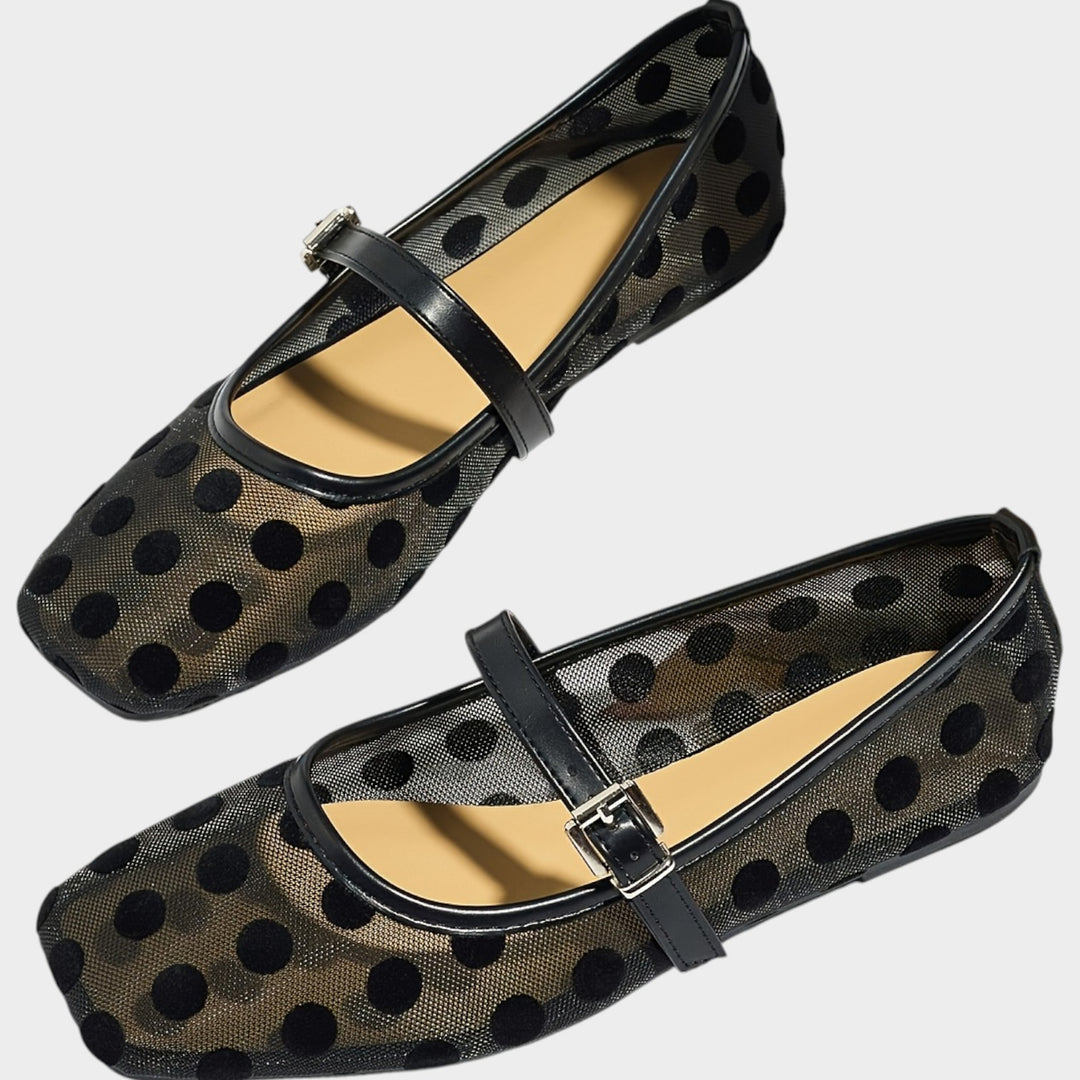 Women’s Mesh Mary Jane Flats Polka Dot Single Strap
