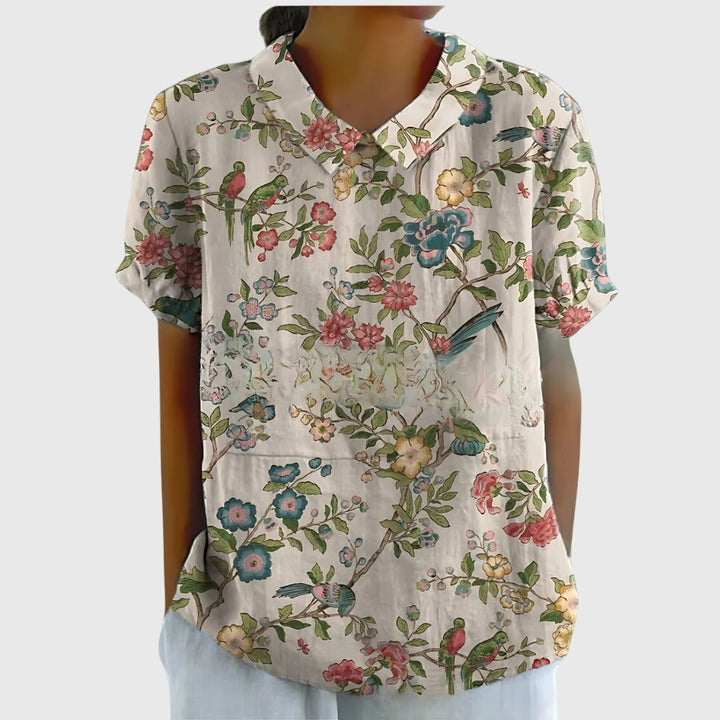 Floral V-Neck Blouse | Casual Short Sleeve Tunic Top