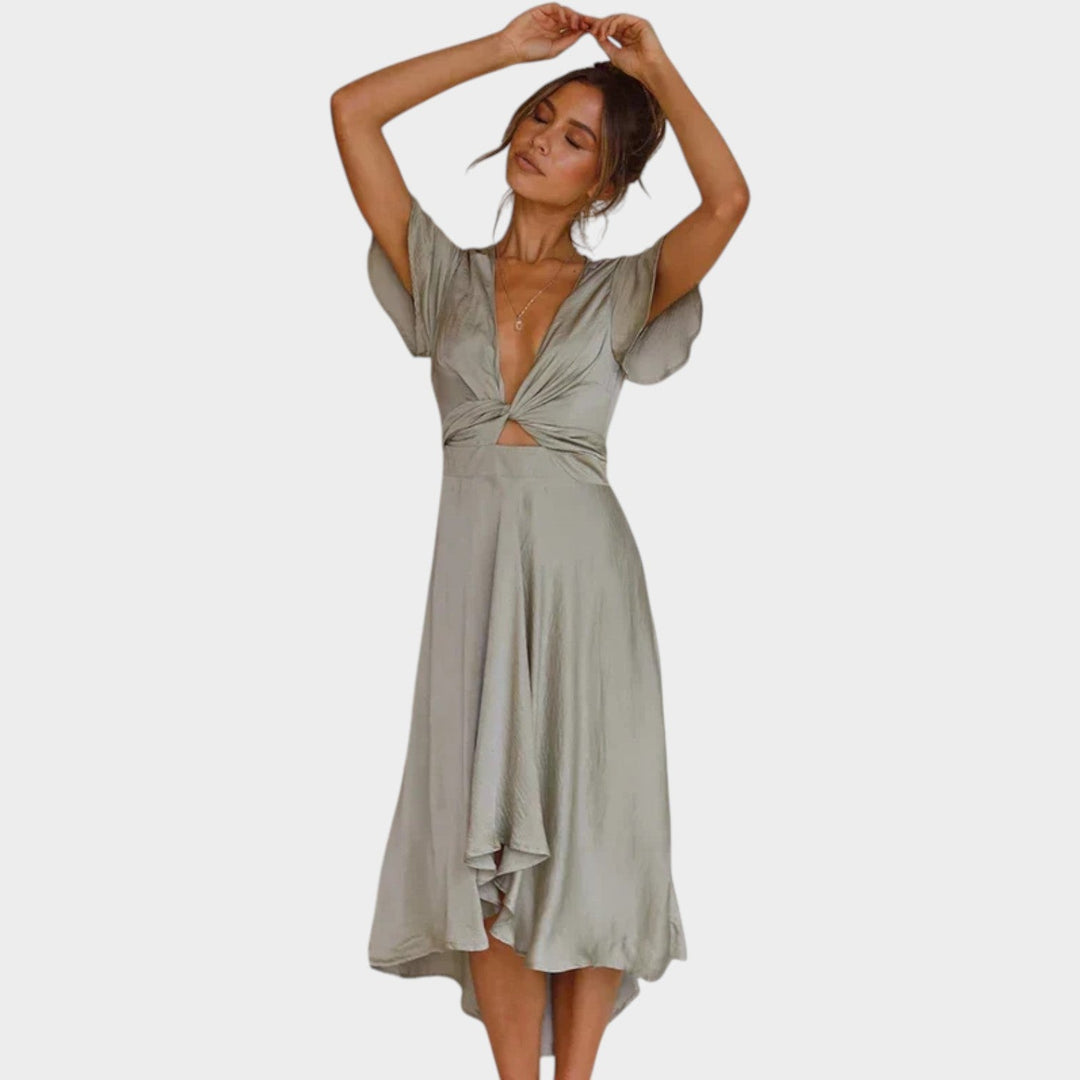 Formal Satin Cut Out Midi Dress