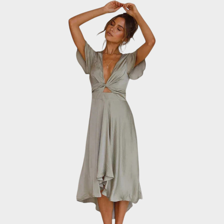 Formal Satin Cut Out Midi Dress