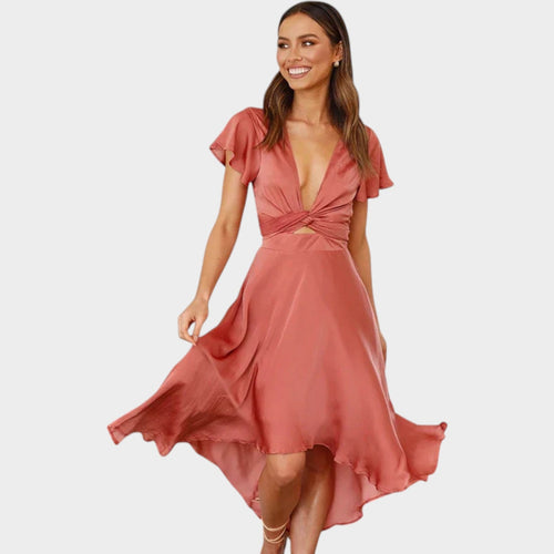 Formal Satin Cut Out Midi Dress