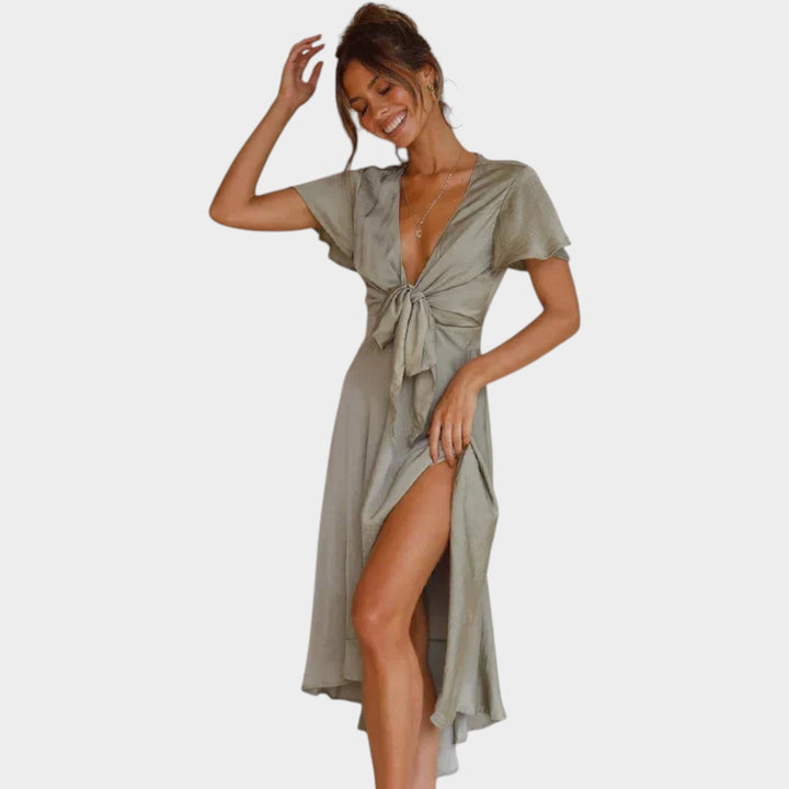 Formal Satin Cut Out Midi Dress