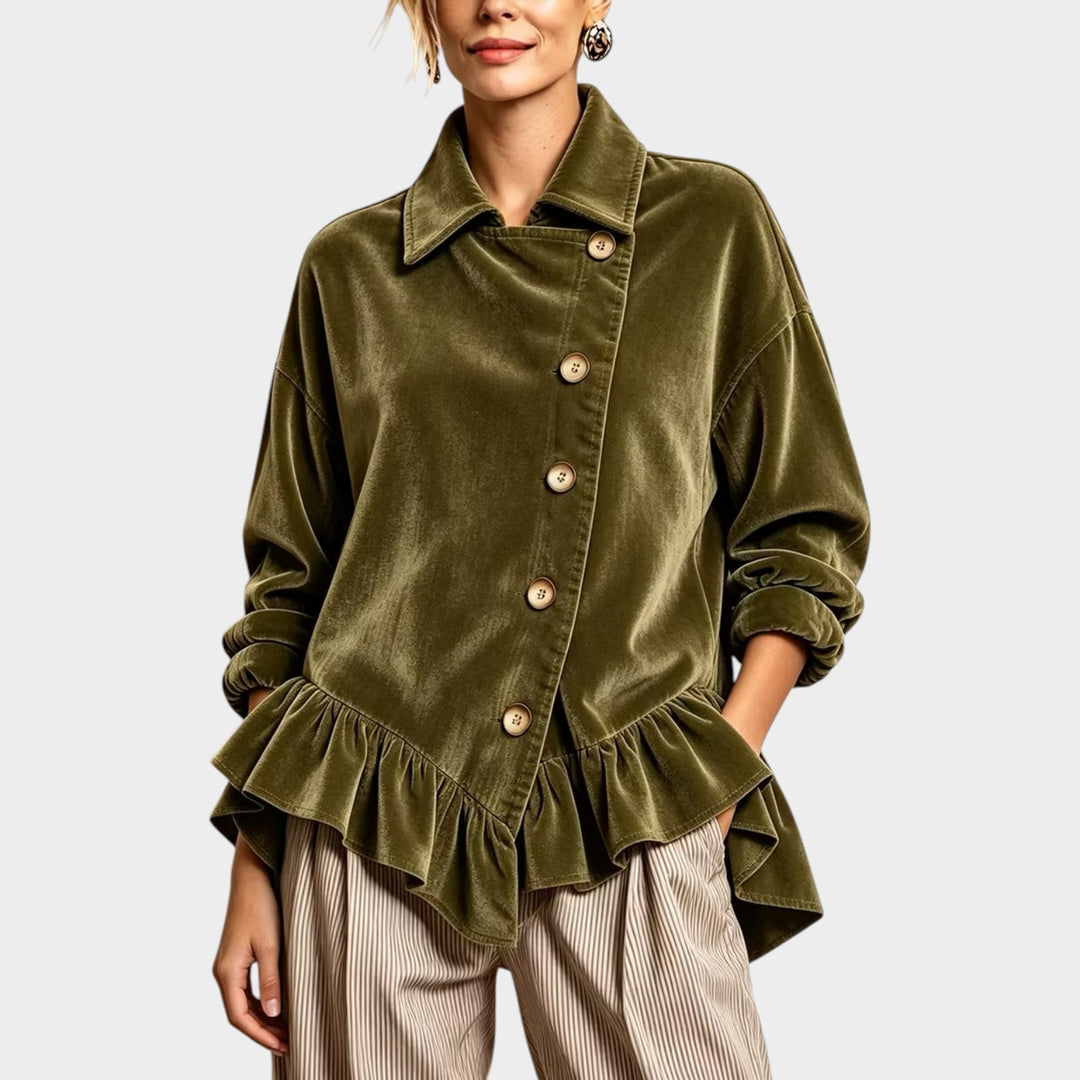 Women’s Velvet Cardigan Peplum Ruffle Hem