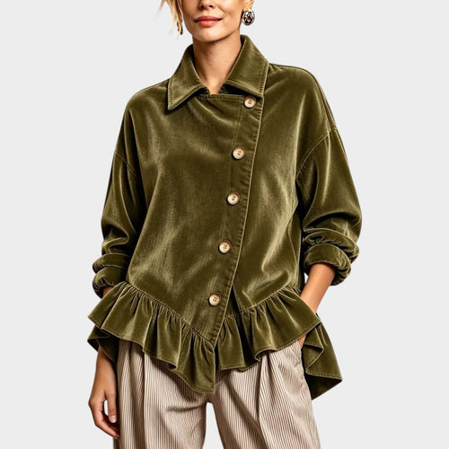 Women’s Velvet Cardigan Peplum Ruffle Hem