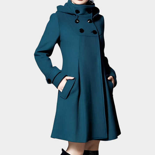 Women's Hooded A-Line Coat Double Breasted Button Front