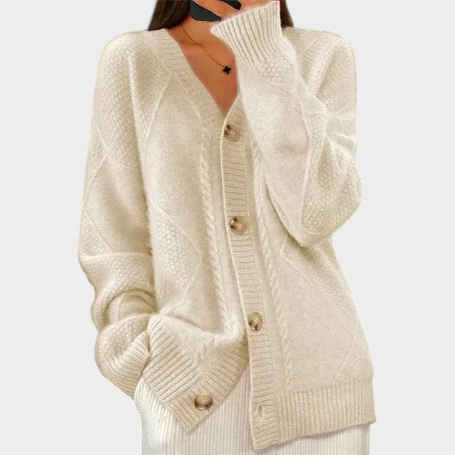 Women’s Knit Cardigan Diamond Pattern V Neck