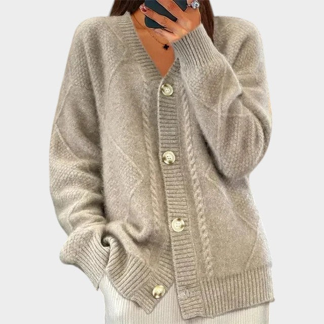 Women’s Knit Cardigan Diamond Pattern V Neck