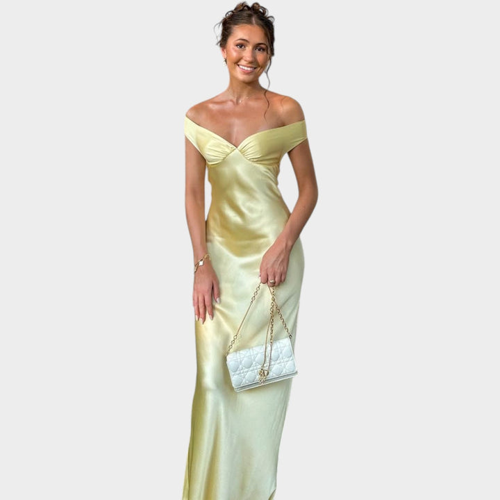 Formal Fitted Satin Evening Maxi Dress