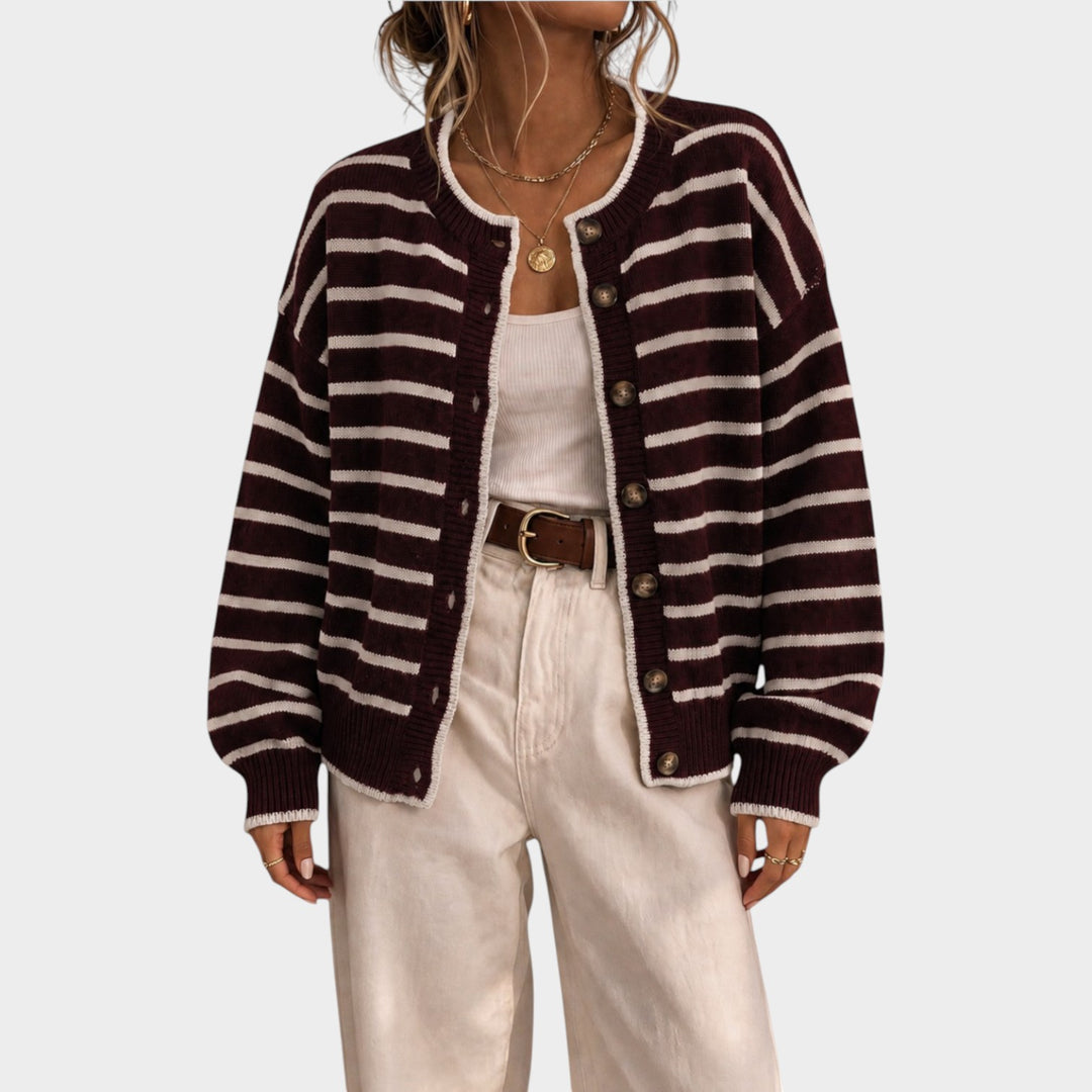 Women’s Knit Cardigan Stripe Pattern Casual Style