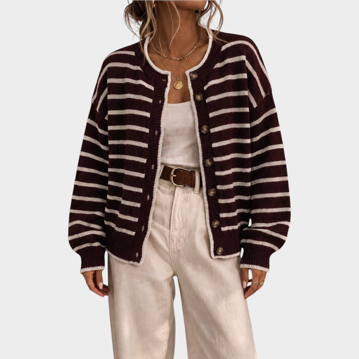 Women’s Knit Cardigan Stripe Pattern Casual Style