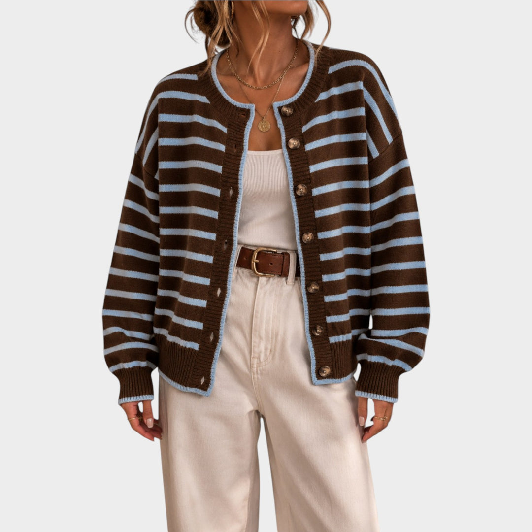 Women’s Knit Cardigan Stripe Pattern Casual Style