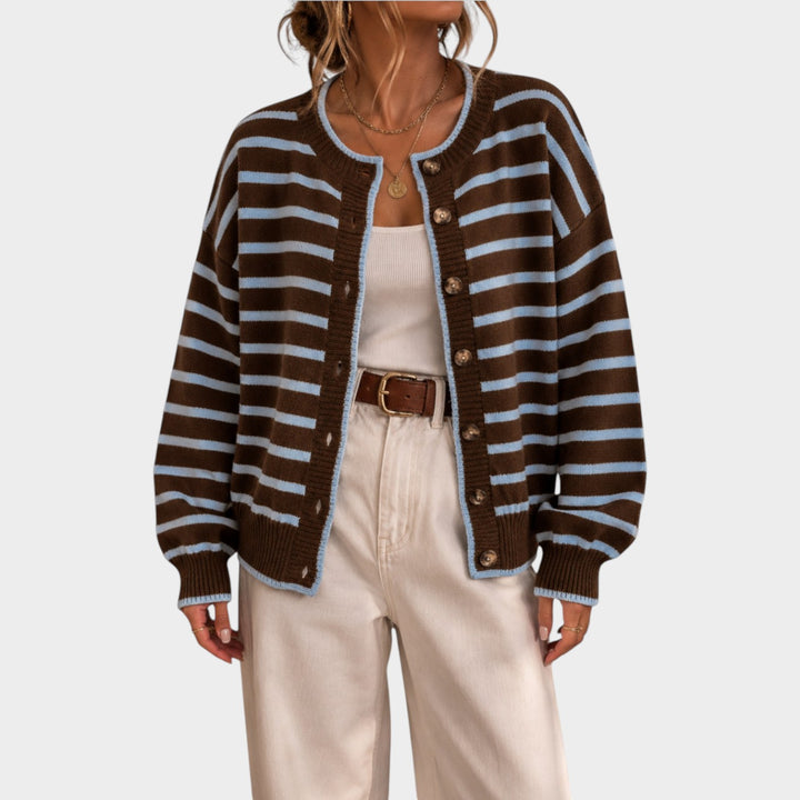 Women’s Knit Cardigan Stripe Pattern Casual Style