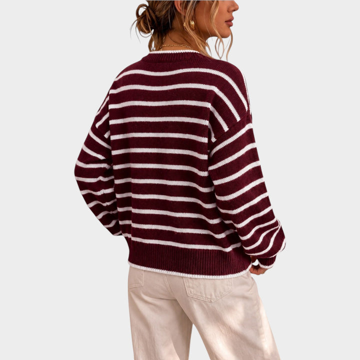 Women’s Knit Cardigan Stripe Pattern Casual Style