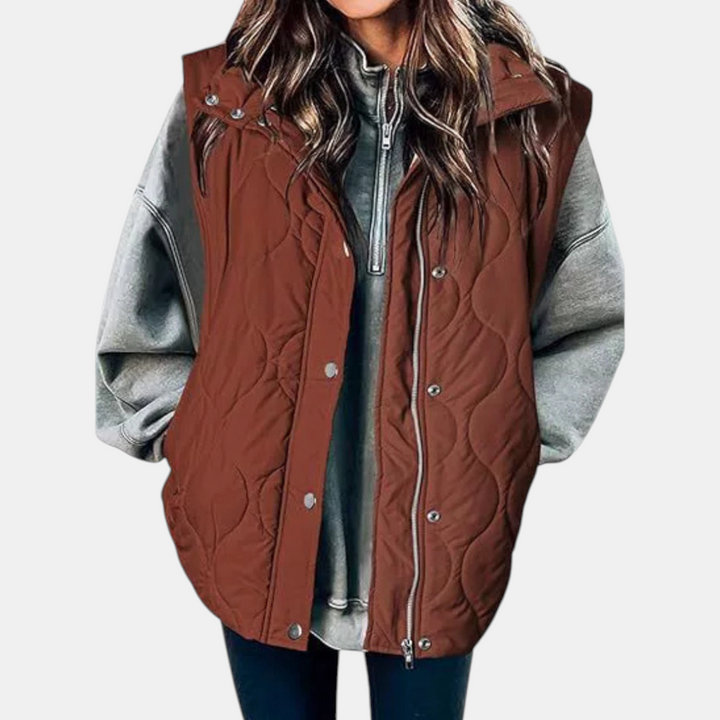 Women’s Sleeveless Jacket Button Front with Practical Pockets