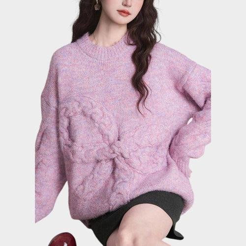 Women's Crew Neck Sweater Bow Detail Casual Style