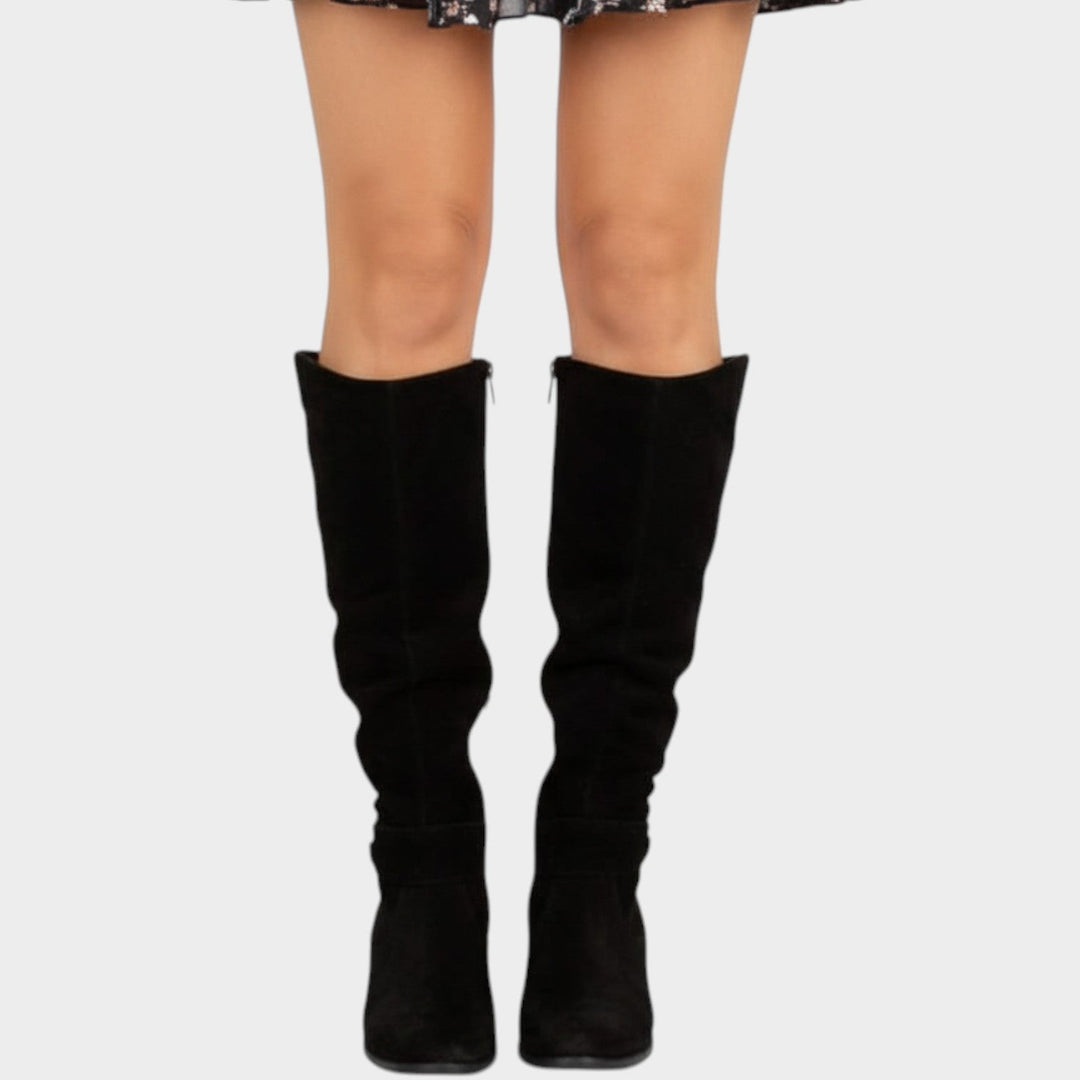Suede Knee High Low Heel Boots