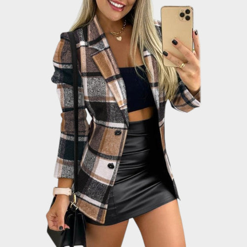 Women’s Blazer Casual Plaid Tailored Longline Fit