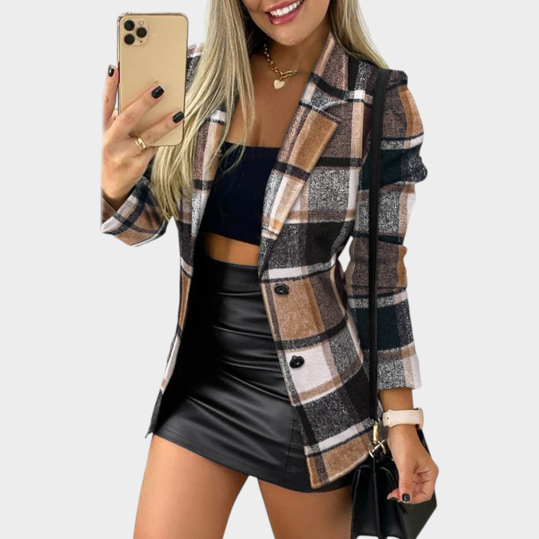 Women’s Blazer Casual Plaid Tailored Longline Fit