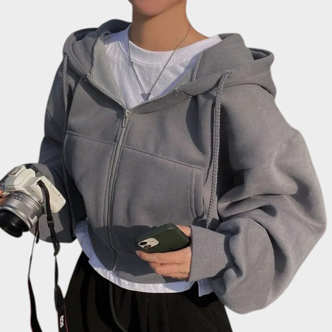 Women’s Oversized Hooded Jacket Zip Front Practical Pockets