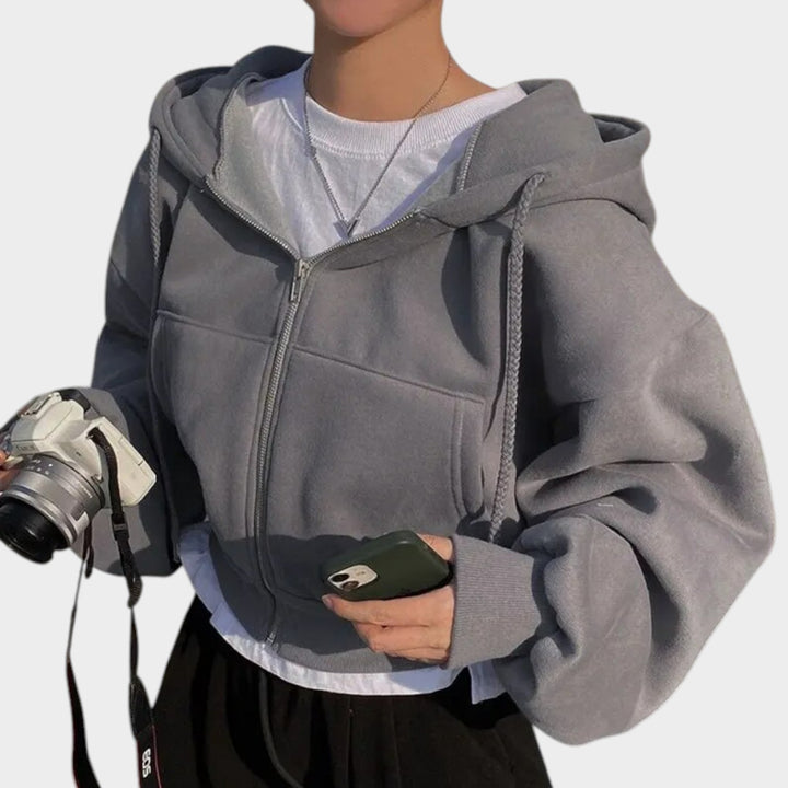 Women’s Oversized Hooded Jacket Zip Front Practical Pockets