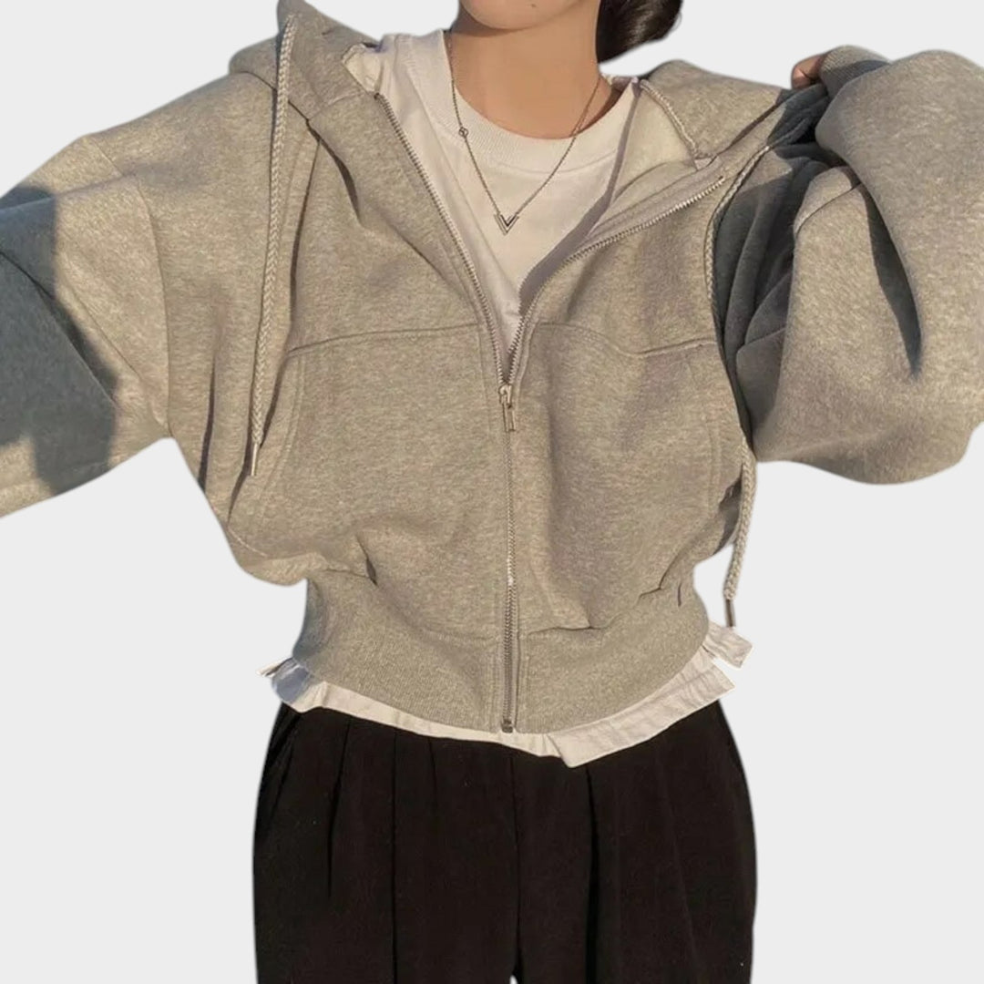 Women’s Oversized Hooded Jacket Zip Front Practical Pockets